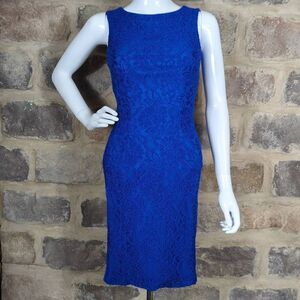 Flavio castellani Dress Woman's Size 38 Royal‎ Blue Lace Exposed Zipper Fitted